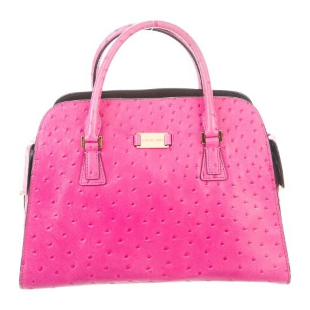 MICHAEL KORS GIA PINK OSTRICH LEATHER TOTE BAG